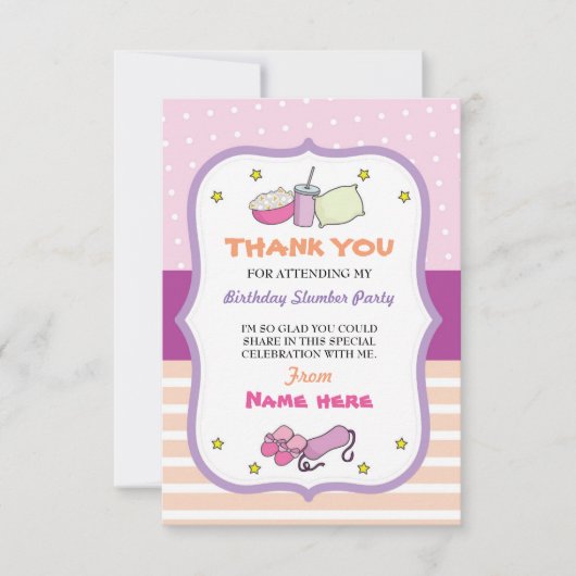 Bedankkaartjes Slapover Feestje Verjaardag Slaapfe Kaart (Voorkant)