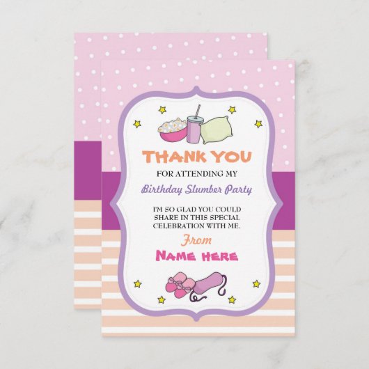 Bedankkaartjes Slapover Feestje Verjaardag Slaapfe Kaart (Voorkant / Achterkant)