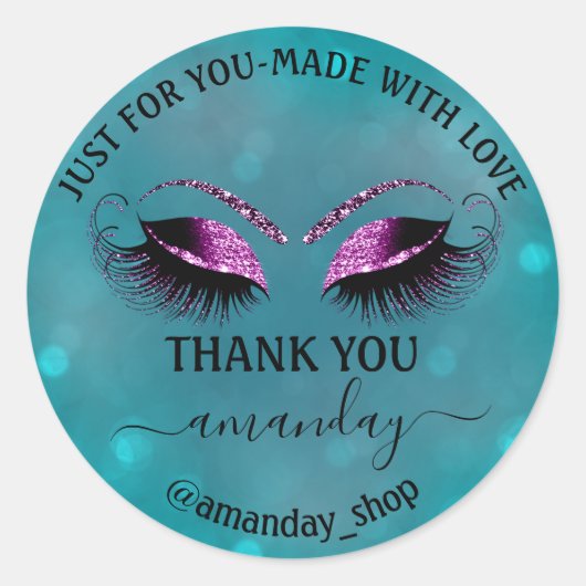 Bedanknaam Boutique Eyelash Shop Blauwgroen Violet Ronde Sticker (Voorkant)