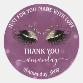 Bedanknaam Boutique wimpers Shop Goud Violet Ronde Sticker