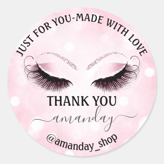 Bedanknaam Boutique wimpers Shop Roze Blush Ronde Sticker (Voorkant)