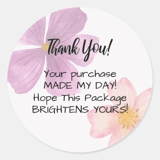 Bedanksticker met waterverf bloem ronde sticker (Voorkant)