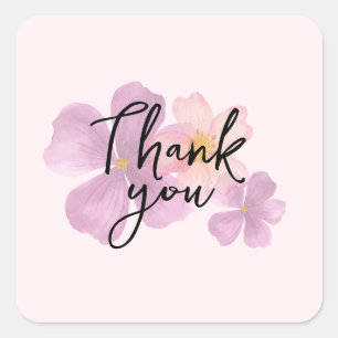 Bedanksticker met waterverf bloemen vierkante sticker
