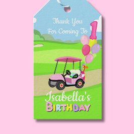 Bedankt 1e verjaardag Polka Dot Pink Girly Golf Cadeaulabel