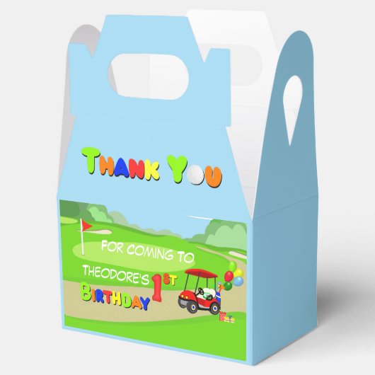 Bedankt 1e verjaardag rode golfkar jongen bedankdoosjes (Geopend)