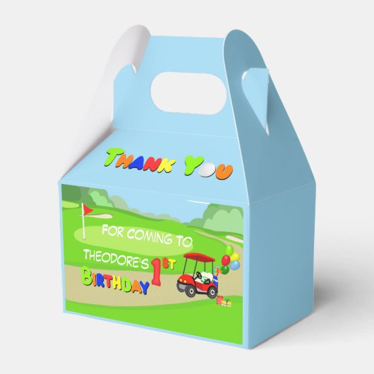 Bedankt 1e verjaardag rode golfkar jongen bedankdoosjes (Voorkant Zijde)