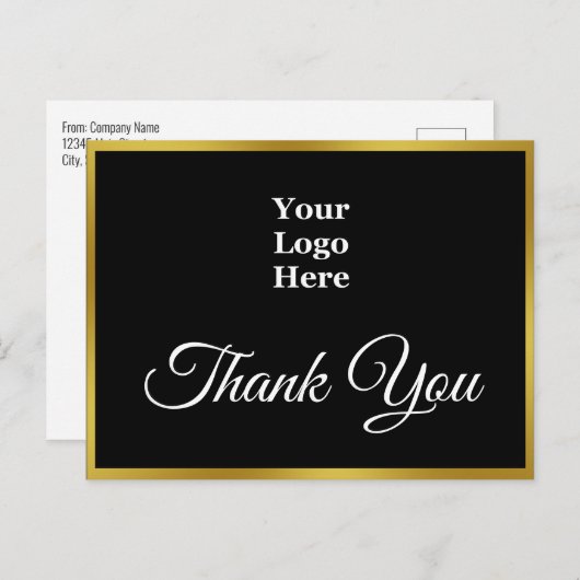 Bedankt 2-zijdige Black & Faux Gold Uw Logo hier Briefkaart (Voorkant / Achterkant)
