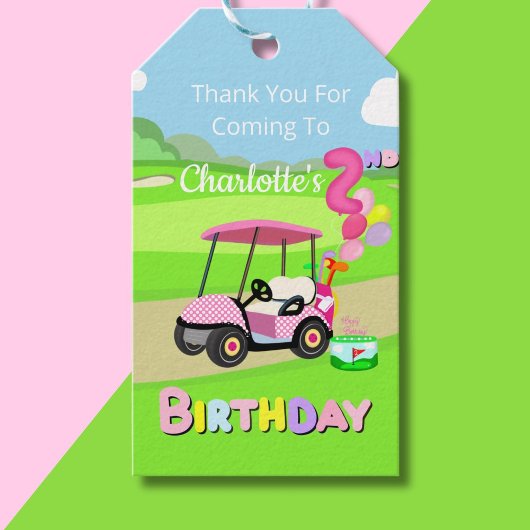 Bedankt 2e verjaardag Polka Dot Pink Girly Golf Cadeaulabel