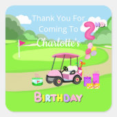 Bedankt 2e verjaardag Polka Dot Pink Girly Golf Vierkante Sticker (Voorkant)
