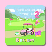Bedankt 2e verjaardag Polka Dot Pink Girly Golf Vierkante Sticker