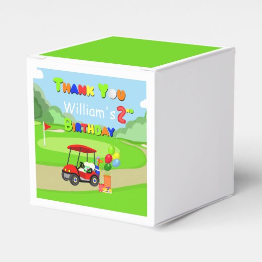 Bedankt 2e verjaardag rode golfkar jongen bedankdoosjes (Voorkant Zijde)