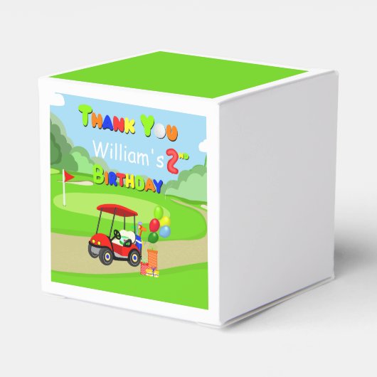 Bedankt 2e verjaardag rode golfkar jongen bedankdoosjes (Achterkant)