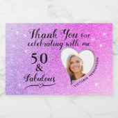Bedankt 50 en fantastische Paarse verjaardag Mini Sparkling Wijnetiket (Enkel label)