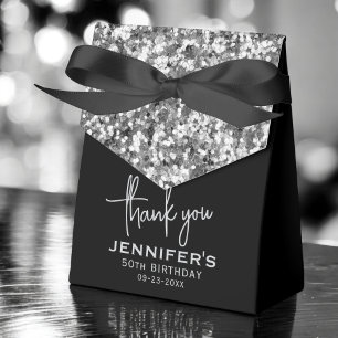 Bedankt 50ste verjaardag Zilveren Glitter Monogram Bedankdoosjes
