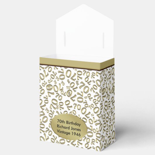 Bedankt 70e verjaardag Goud/Wit Getal Patroon Bedankdoosjes (Geopend)