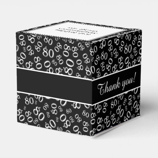 "Bedankt" 80e verjaardag zwart nummer patroon Bedankdoosjes (Achterkant)