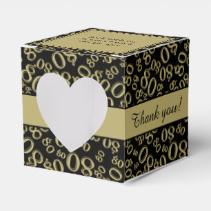 "Bedankt" 80ste verjaardag zwart/goud patroon Bedankdoosjes