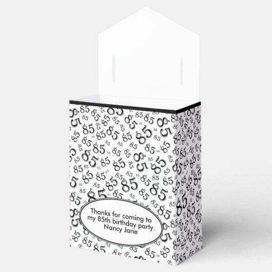Bedankt 85e zwart/wit willekeurig getallenpatroon bedankdoosjes (Geopend)
