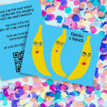 BEDANKT A BUNCH Funny Bananas BESTELLEN BEDANKT QR Visitekaartje<br><div class="desc">Bekijk deze lieve en kleurrijke kunst, met de hand gemaakt door mij voor jou! Voeg je eigen tekst toe aan de voor- en achterkant van deze grappige bedankpas. Perfect om mee te nemen bij bestellingen van klanten. Voeg je eigen tekst toe aan de achterkant en je eigen website aan de...</div>