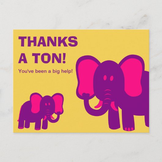 Bedankt A Ton | Schattigee Roze Olifanten Bedankt Briefkaart (Voorkant)