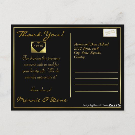 Bedankt aan het Briefkaart| Golden Black Collectie Briefkaart (Achterkant)