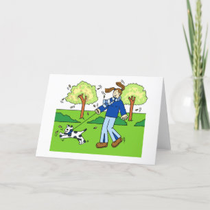 Bedankt aan Vrouw Dog Walker, Cartoon. Feestdagen Kaart