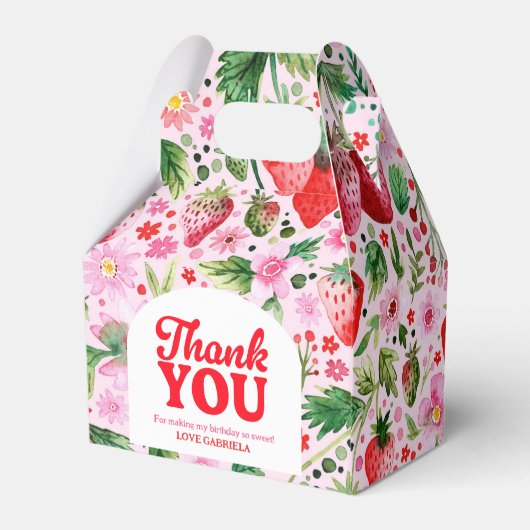 Bedankt aardbeien eerste verjaardag bedankdoosjes (Achterkant)