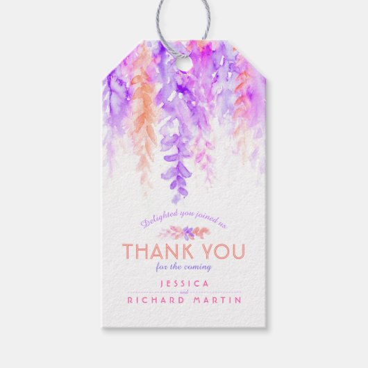 Bedankt abstracte  bruiloft paars sinaasappel cadeaulabel (Voorkant)