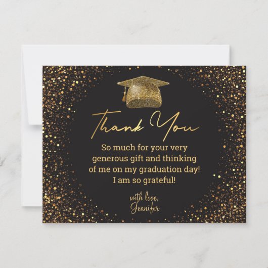 Bedankt afstuderen Black Golden Glitters Sparkle Kaart (Voorkant)