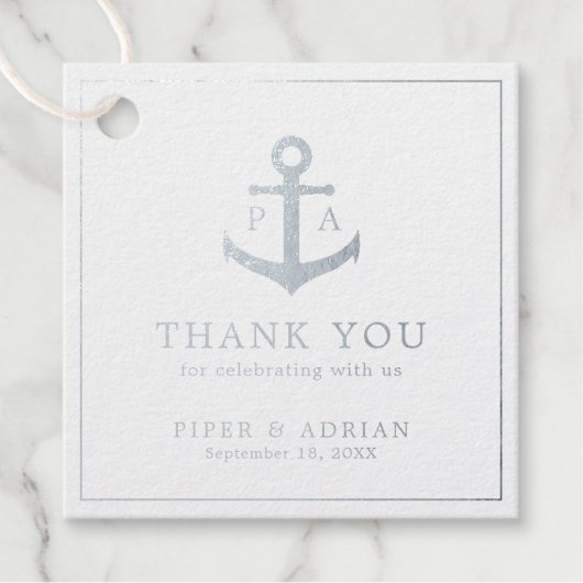 Bedankt Anchor Nautical Wedding Silver Bedankjes Labels (Voorkant)