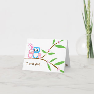 Bedankt Baby Girl Owl Baby shower Note Kaart