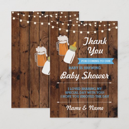 Bedankt Baby shower Beer Brewing Boy Blue Kaart (Voorkant / Achterkant)