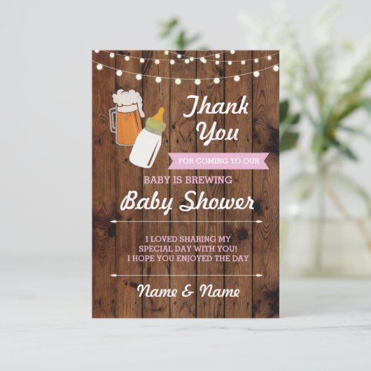Bedankt Baby shower Beer Brewing Pink Girl Kaart (Staand voorkant)
