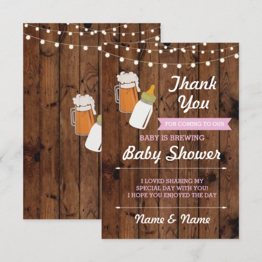 Bedankt Baby shower Beer Brewing Pink Girl Kaart (Voorkant / Achterkant)