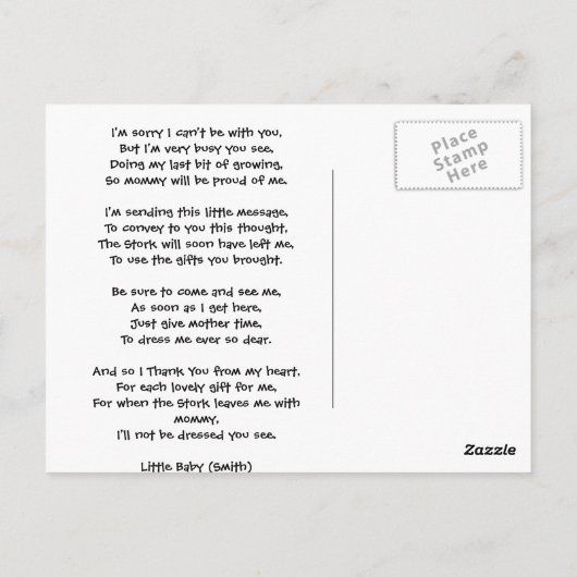 Bedankt, Baby shower Cadeaus Briefkaart (Achterkant)