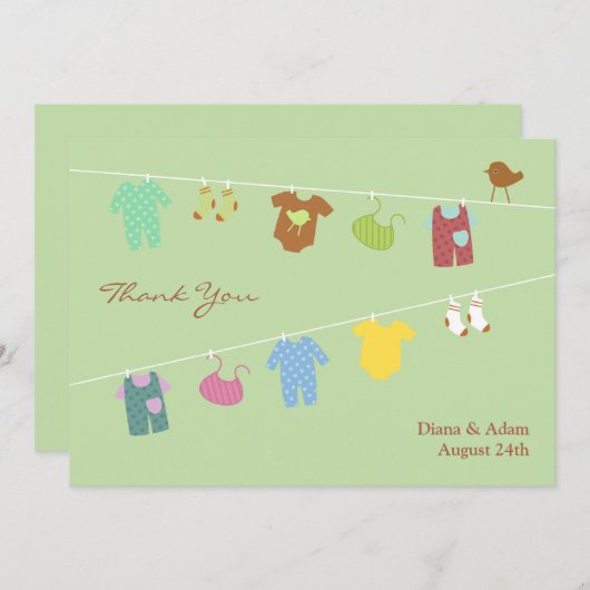 Bedankt Baby shower Flat Kaart (Voorkant / Achterkant)