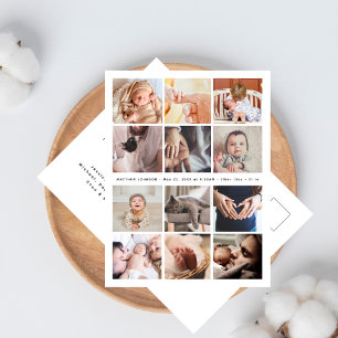 Bedankt Baby shower Minimalist 12 Fotocollage Briefkaart
