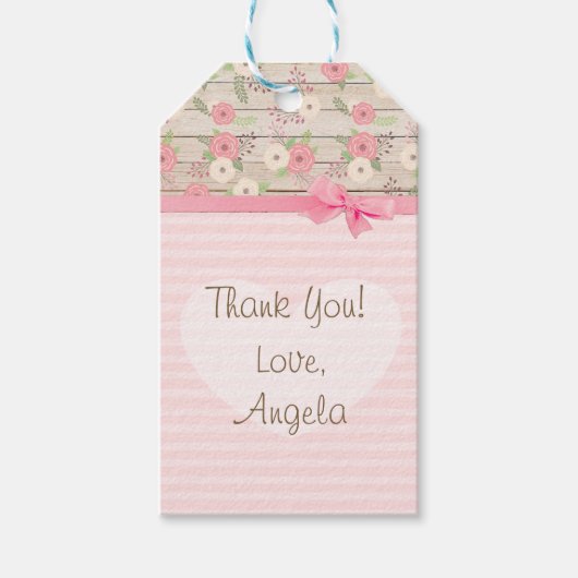 Bedankt Baby shower Pink Flowers Cadeau Label Cadeaulabel (Voorkant)