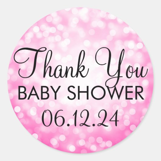 Bedankt Baby shower Pink Glitter Lights Ronde Sticker (Voorkant)