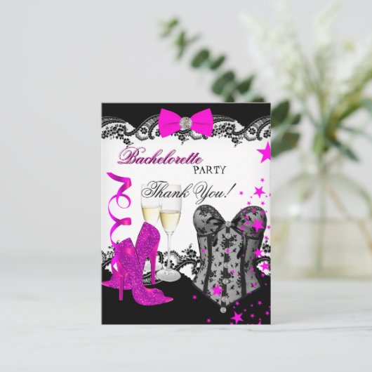 Bedankt Bachelorette Lace Pink Corset Champagne Briefkaart (Staand voorkant)