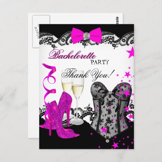 Bedankt Bachelorette Lace Pink Corset Champagne Briefkaart (Voorkant / Achterkant)