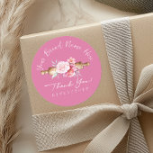 Bedankt Bakkerij Rolling Pin Pink Floral Elegant Ronde Sticker