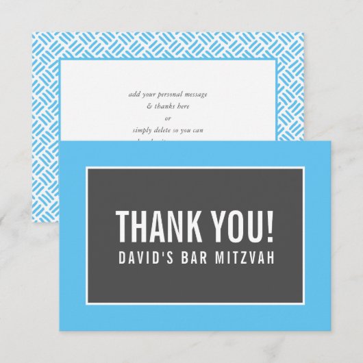 BEDANKT BAR MITZVAH minimalistisch rooster blauw g (Voorkant / Achterkant)