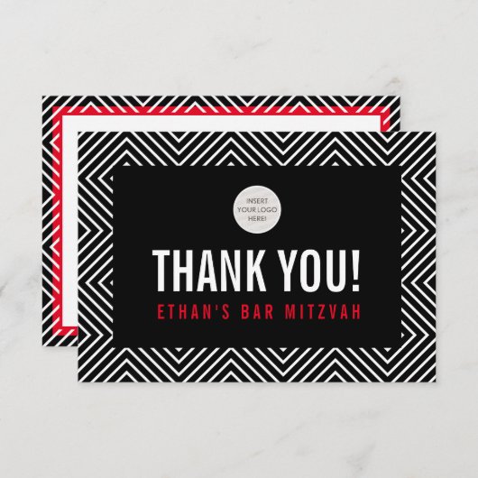 BEDANKT BAR MITZVAH modern geometrisch zwart rood (Voorkant / Achterkant)