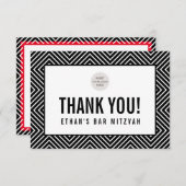 BEDANKT BAR MITZVAH modern geometrisch zwart rood (Voorkant / Achterkant)