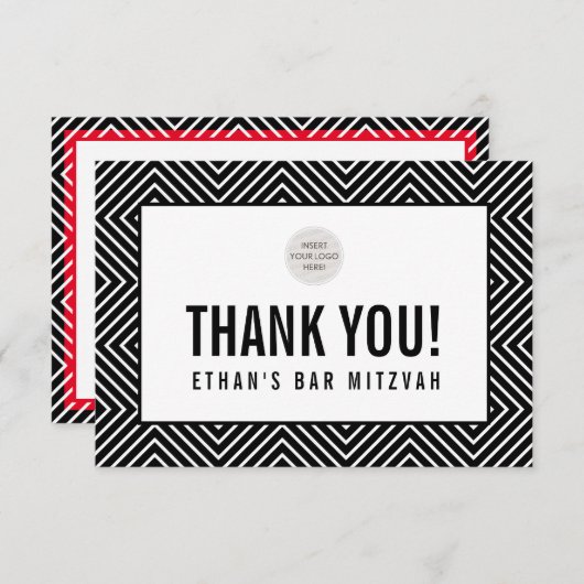 BEDANKT BAR MITZVAH modern geometrisch zwart rood (Voorkant / Achterkant)