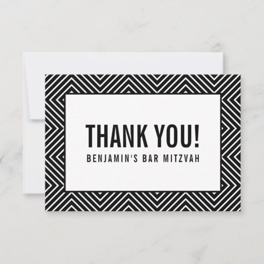 BEDANKT BAR MITZVAH modern geometrisch zwart wit (Voorkant)