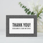 BEDANKT BAR MITZVAH modern geometrisch zwart wit (Staand voorkant)