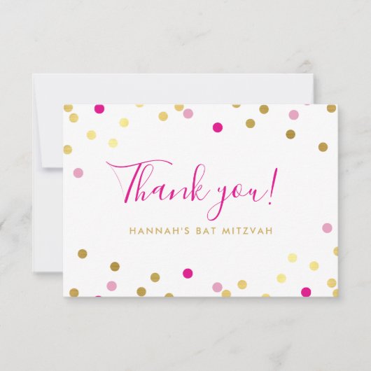 BEDANKT BAT MITZVAH glam confetti spot goud roze (Voorkant)