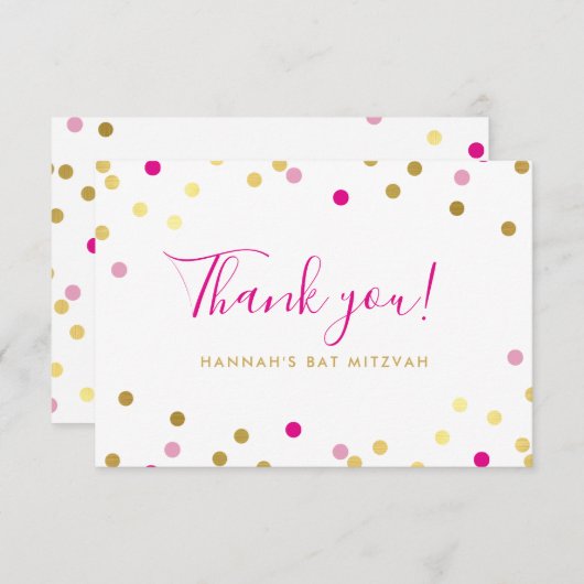 BEDANKT BAT MITZVAH glam confetti spot goud roze (Voorkant / Achterkant)